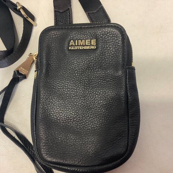 Aimee Kestenberg Just Saying Black Pebbled Leather Crossbody Bag Purse 7" x 5" - Picture 2 of 7